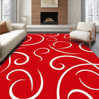 Whimsical Red White Swirl Design Rug