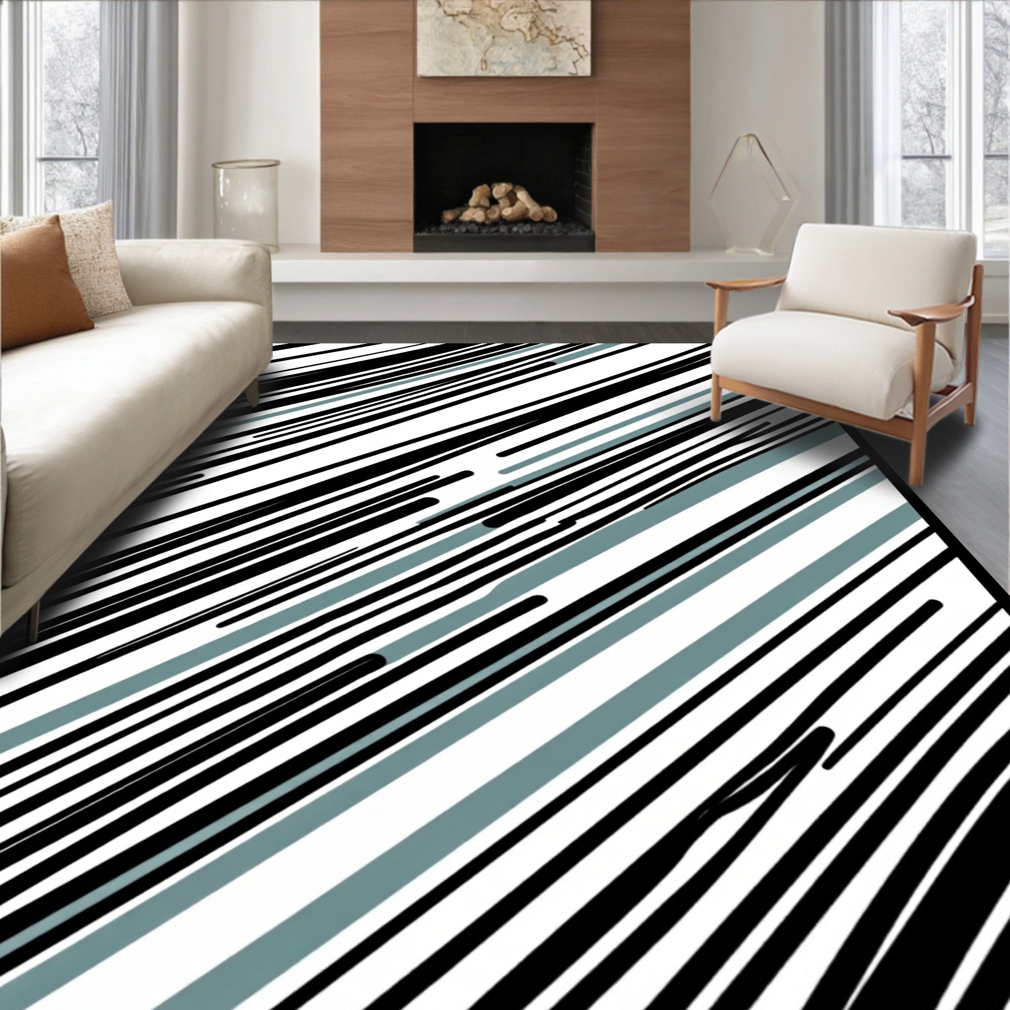 Modern Abstract Diagonal Stripe Rug