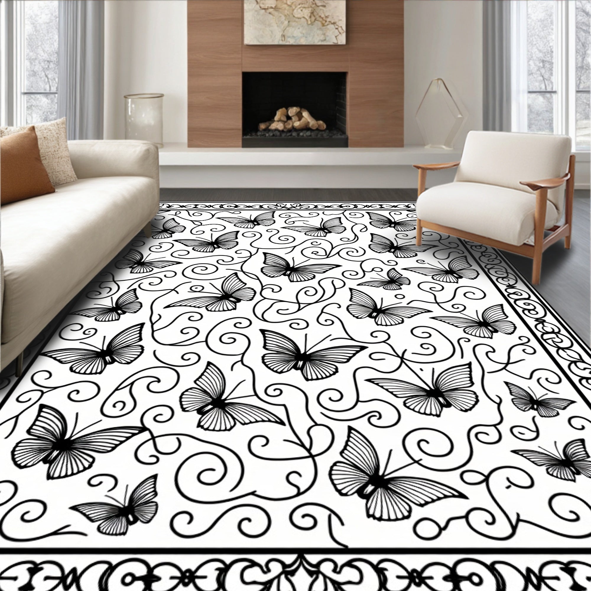 Intricate Butterfly Swirl Pattern Rug