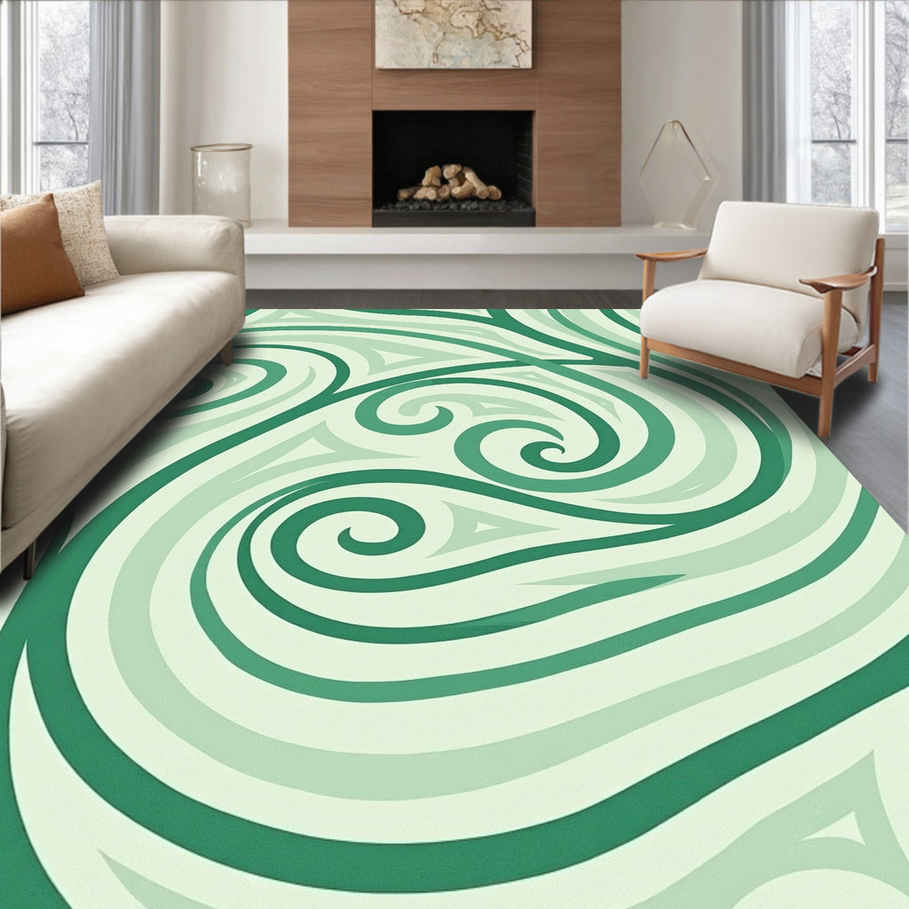 Curving Lines Green Abstract Pattern Rug