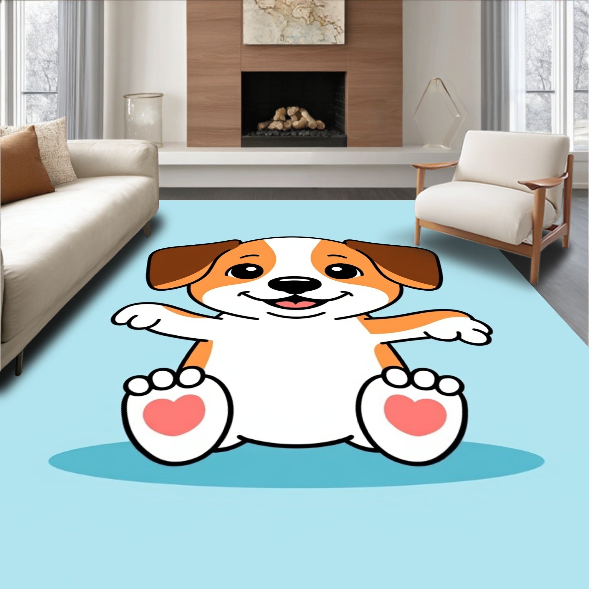 Cartoon Dog Paw Print Pattern Rug