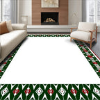 Bold Geometric Red Green Pattern Border Rug