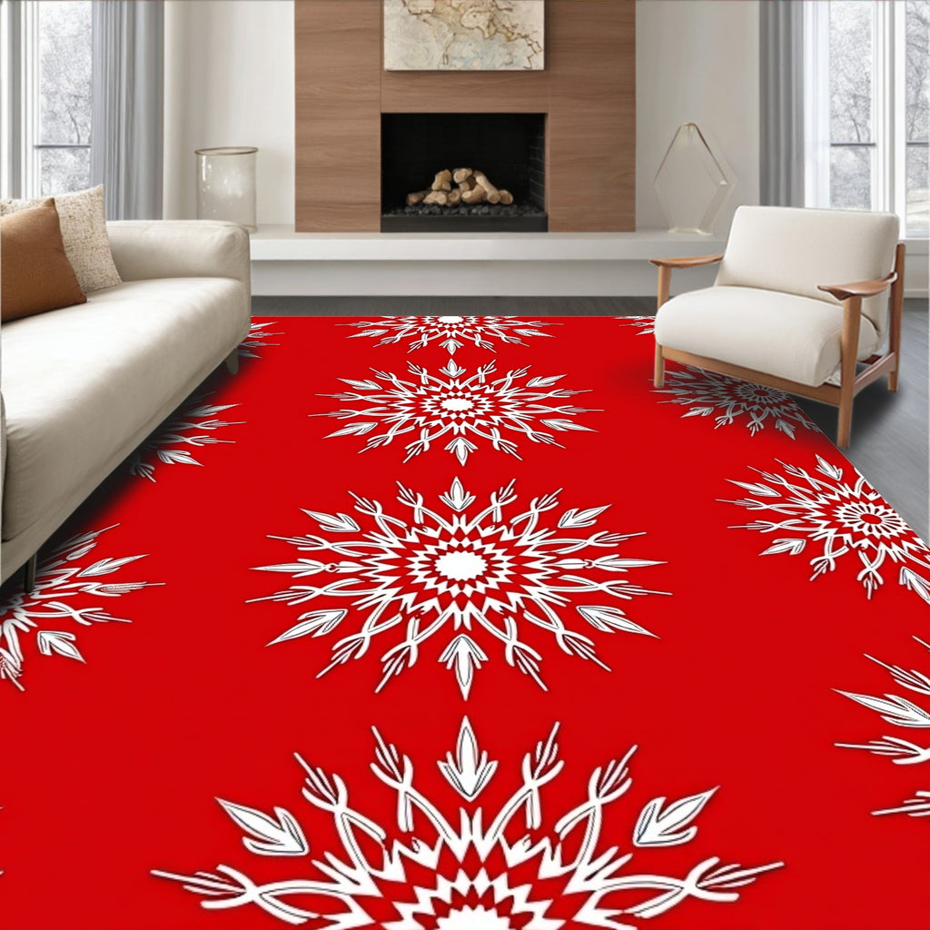 Bold Starburst Pattern Red White Rug