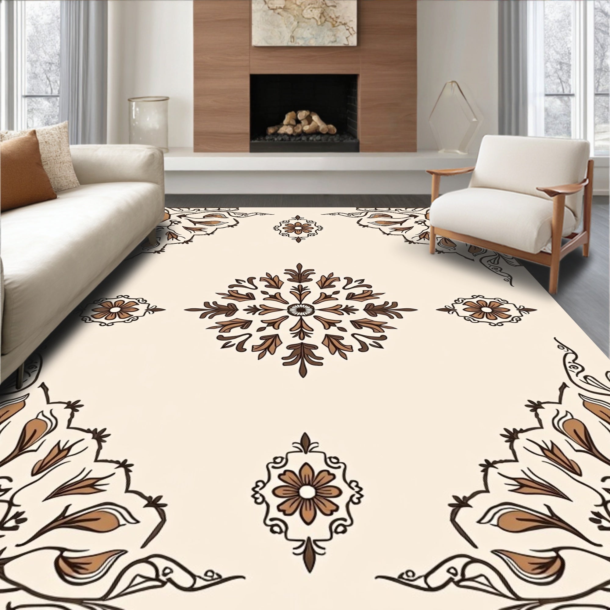 Classic Floral Medallion Border Design Rug