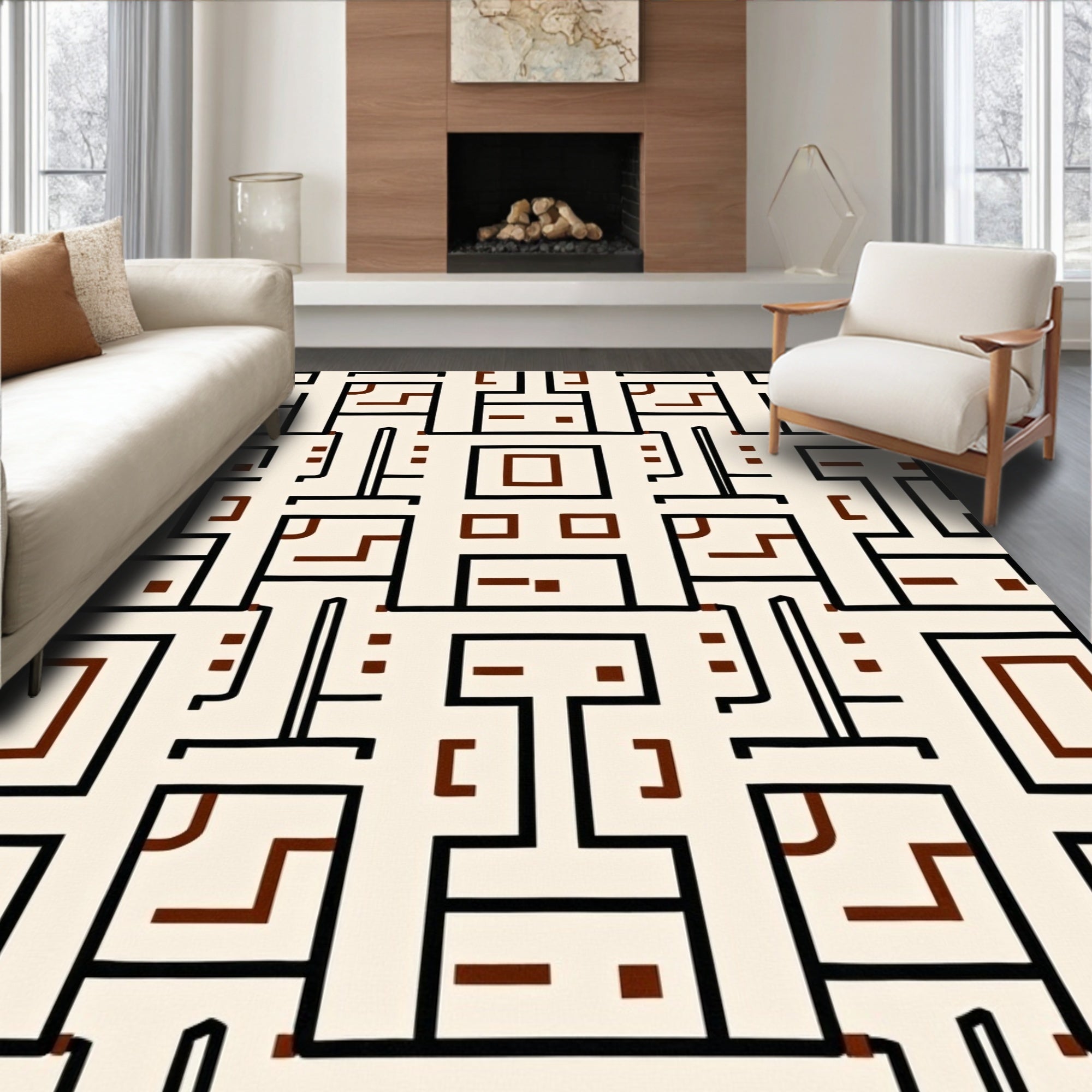 Abstract Geometric Lines Pattern Rug