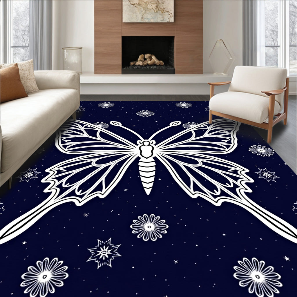 Night Sky Butterfly Floral Pattern Rug