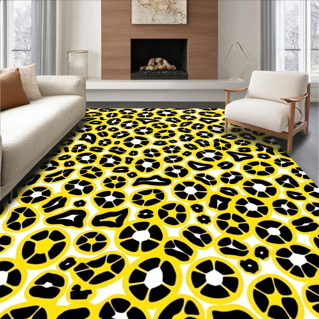 Bold Yellow Black Abstract Spots Rug