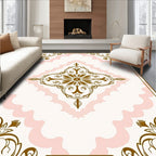 Ornate Floral Pink and Gold Medallion Rug