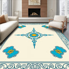 Bright Blue Geometric Floral Medallion Rug