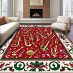 Musical Instruments Red Patterned Rug