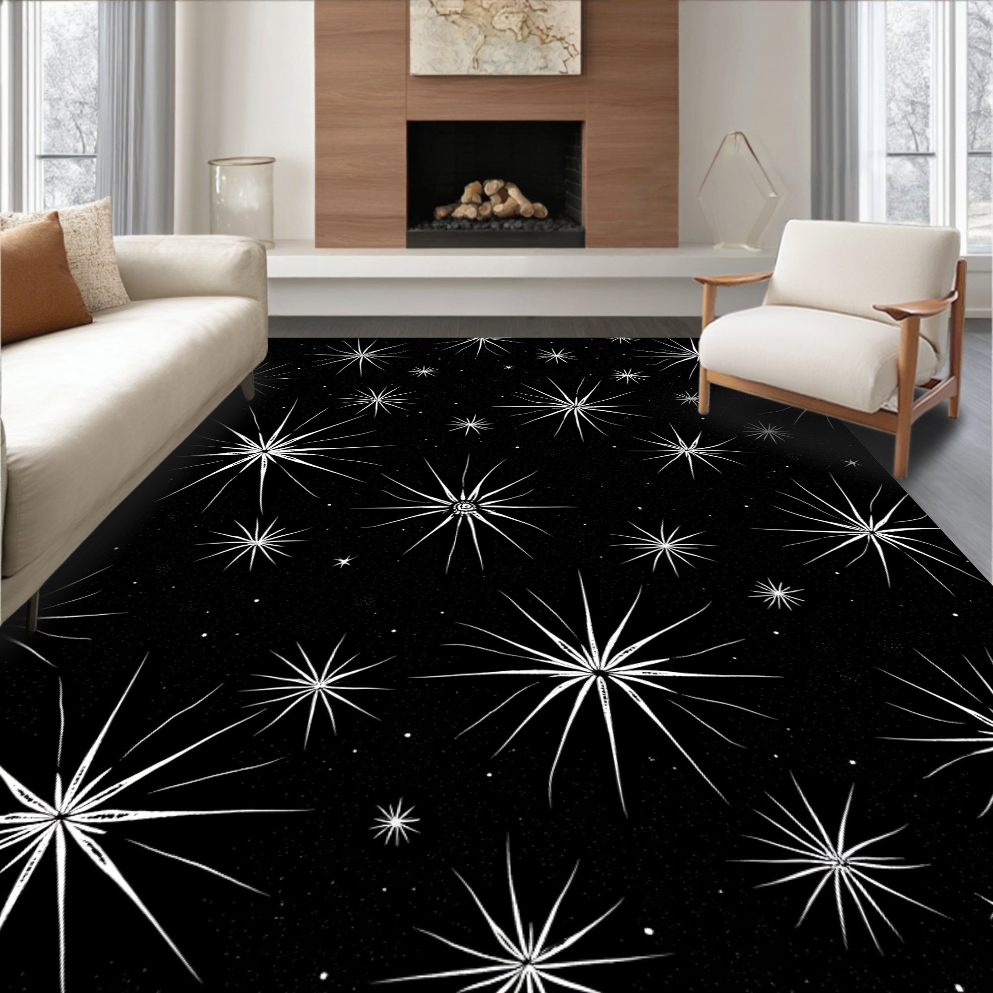 Black Starburst Delightful Pattern Rug