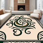 Ornate Green Gold Swirl Design Rug