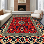 Red Navy Floral Geometric Pattern Rug