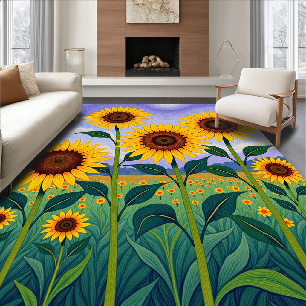 Sunny Sunflower Field Design Rug