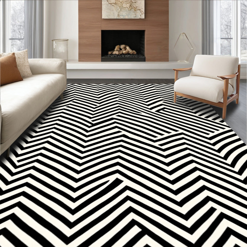 Black White Zigzag Illusion Rug