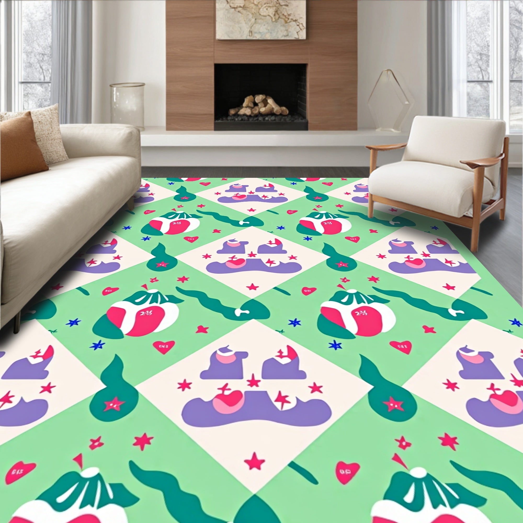 Whimsical Objects Hearts Pattern Rug