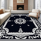 Elegant Floral Emblem Black White Rug