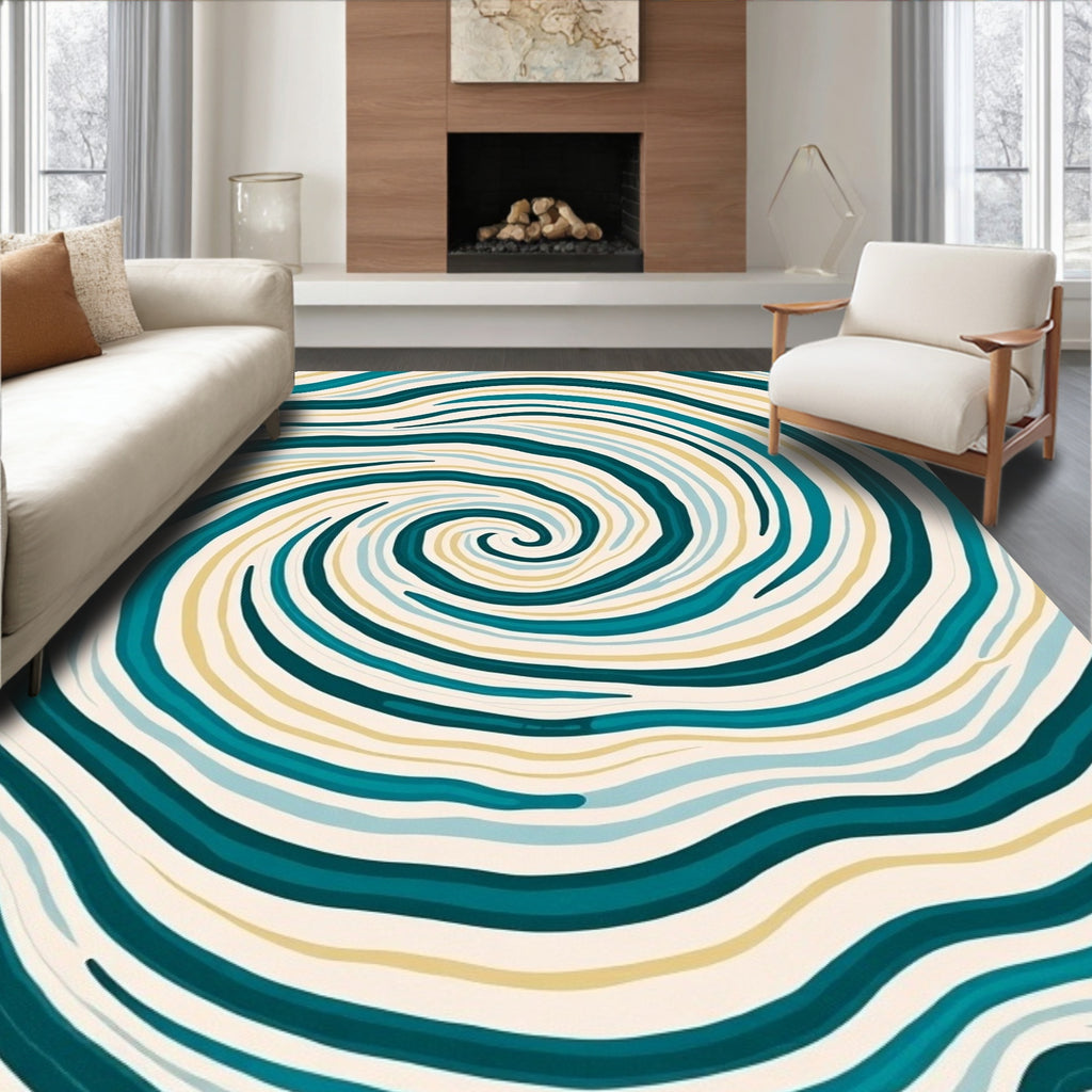 Teal Cream Swirl Pattern Rug