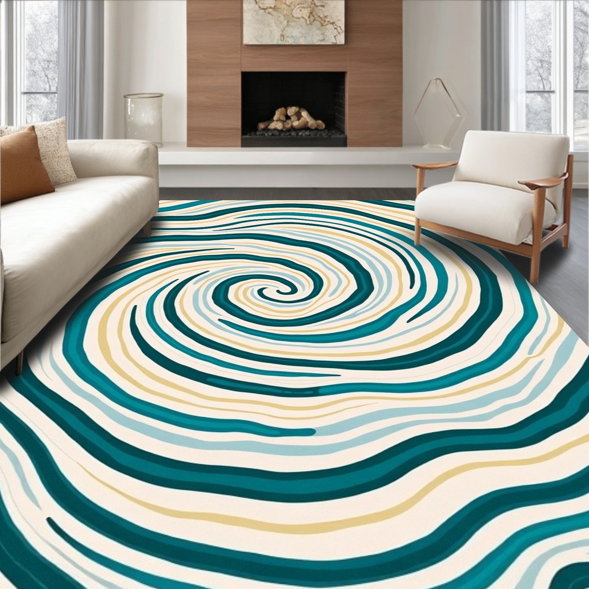 Teal Cream Swirl Pattern Rug