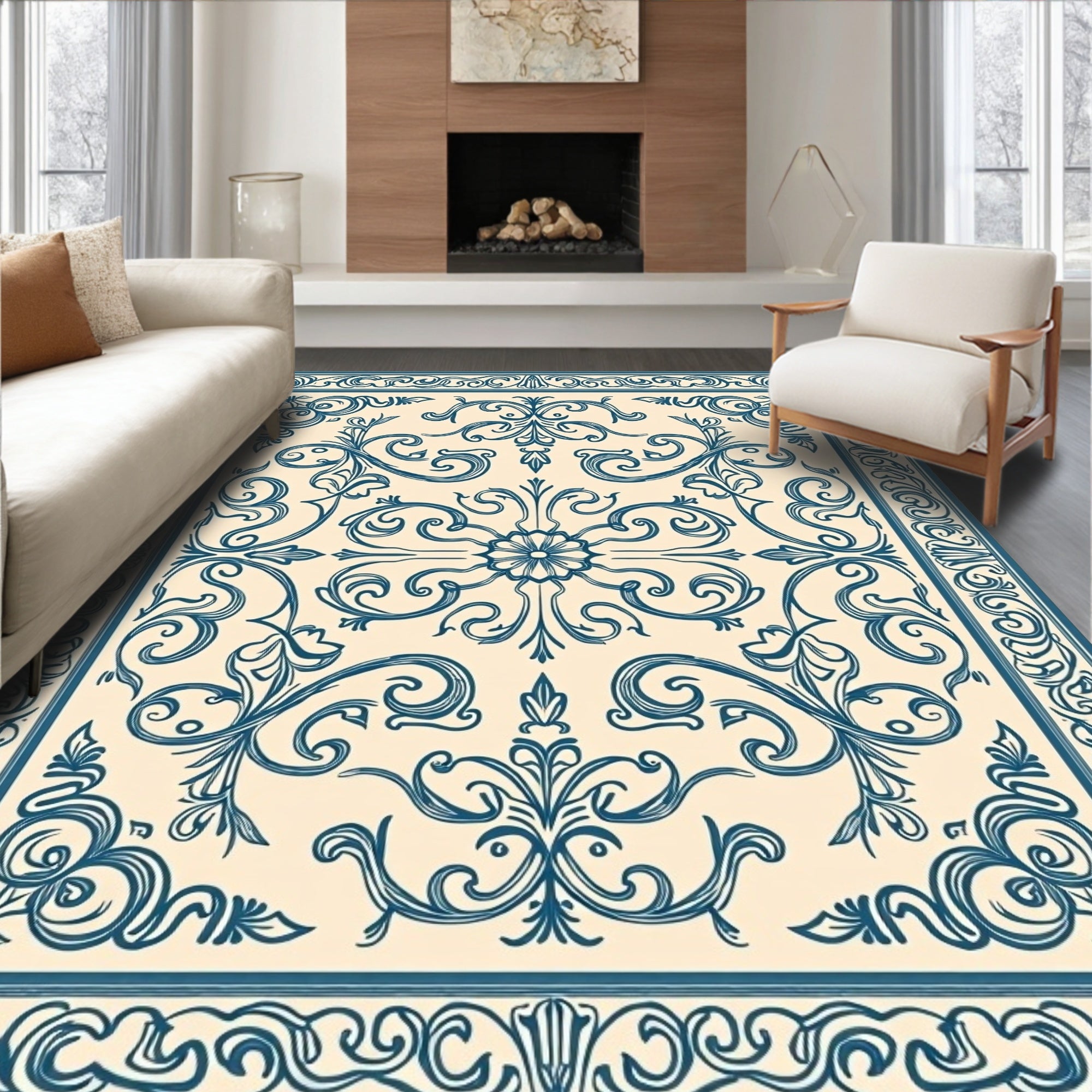 Classic Teal Floral Medallion Pattern Rug