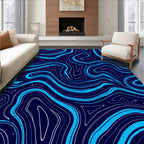 Abstract Blue Swirls Topographic Pattern Rug