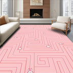 Pink Maze With Cartoon Bunnies Rug