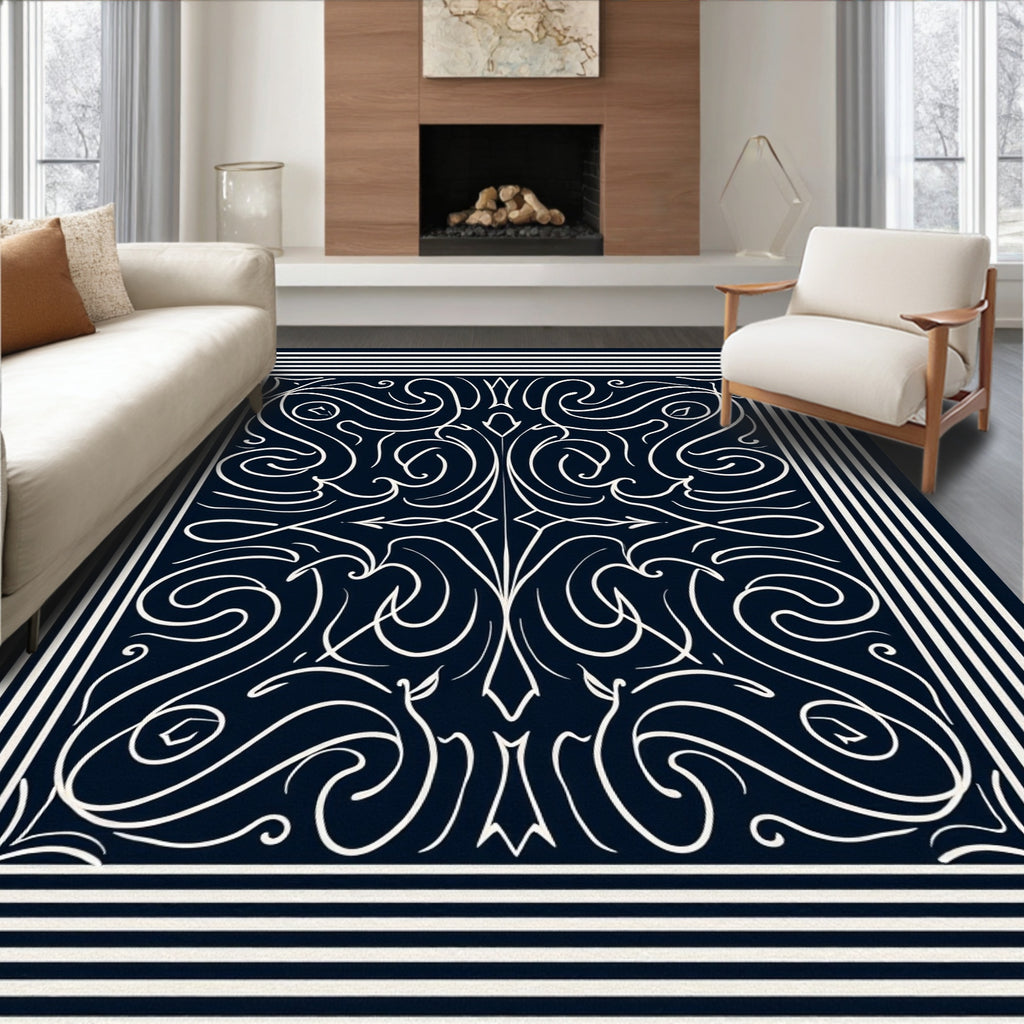 Intricate Lines Swirling Border Design Rug