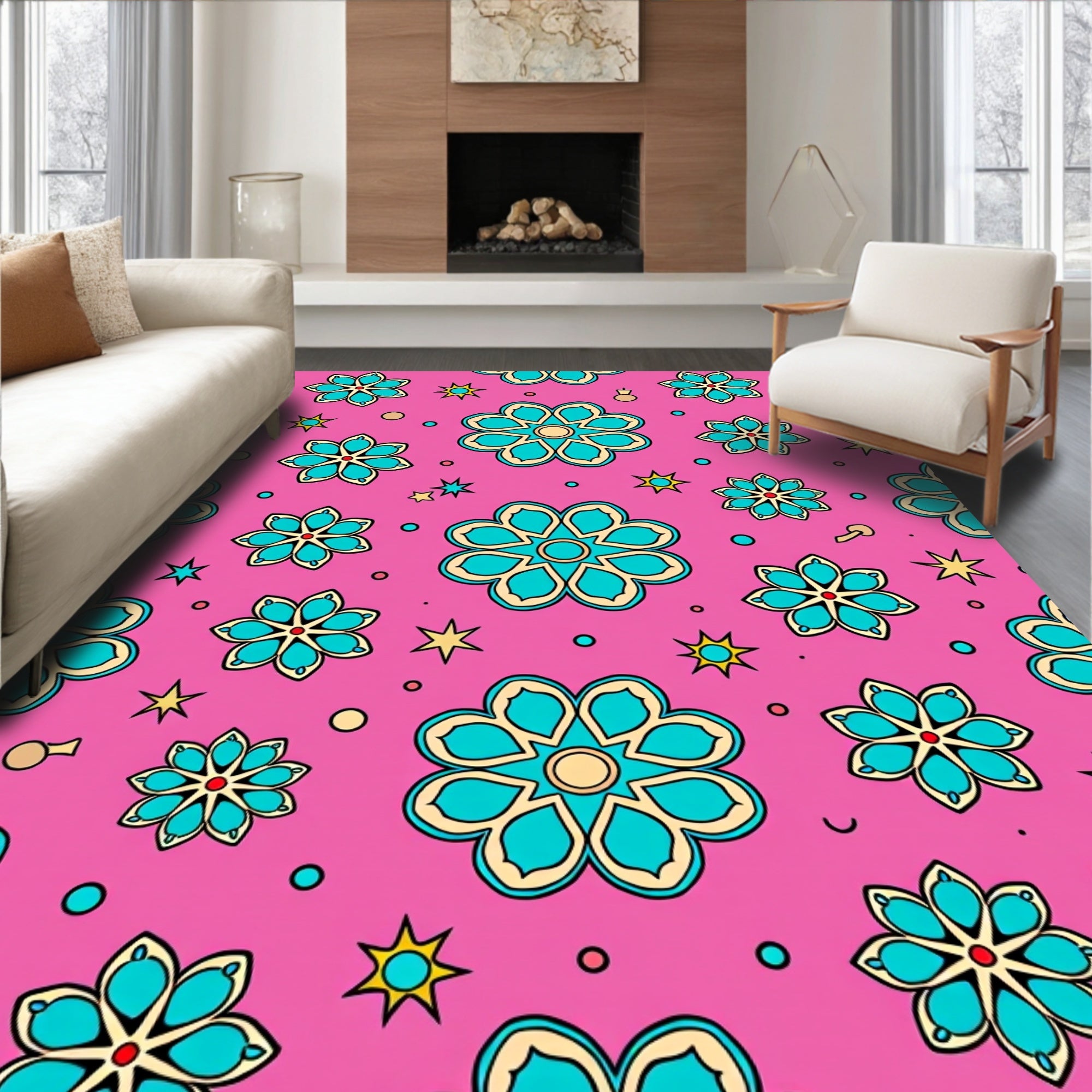 Bright Floral Starburst Pattern Rug