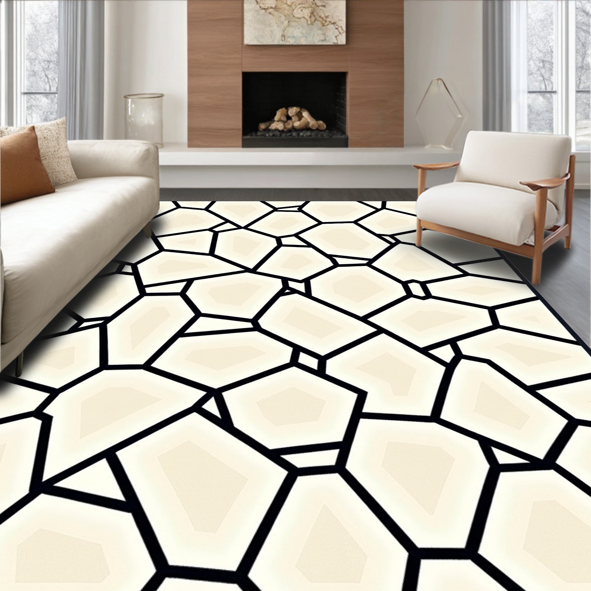 Abstract Stone Mosaic Geometric Design Rug