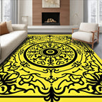 Intricate Yellow Black Floral Design Rug