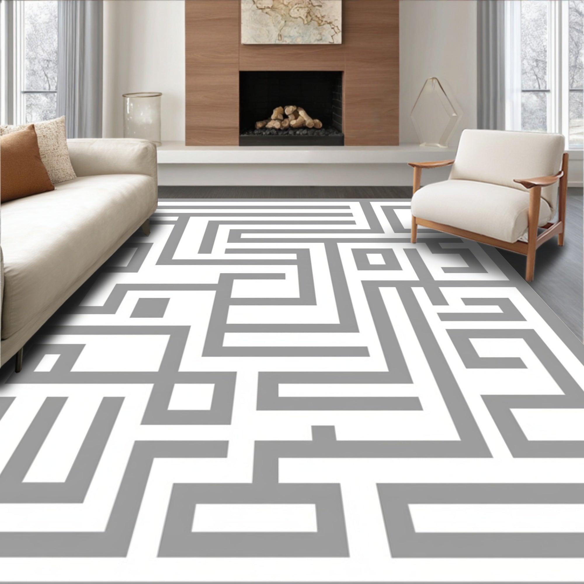 Abstract Maze Geometric Pattern Rug