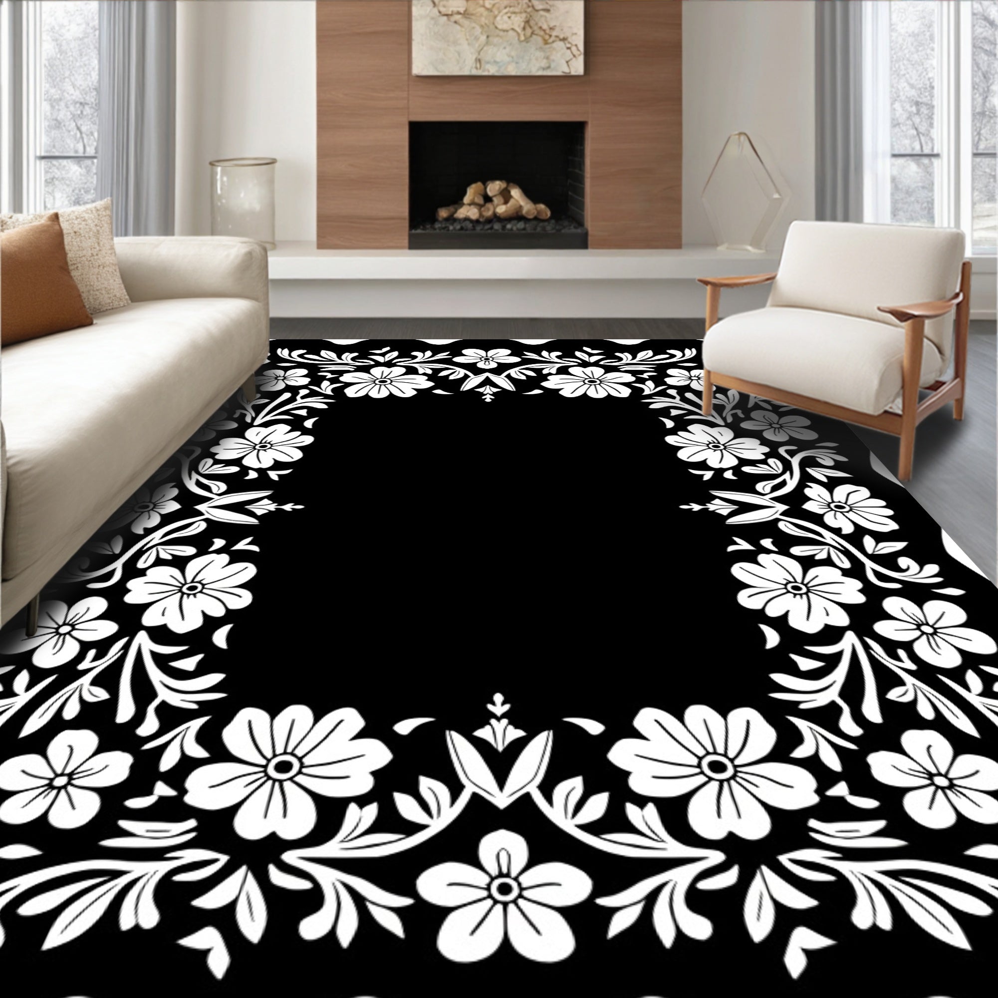 Floral Vine Border Design Rug