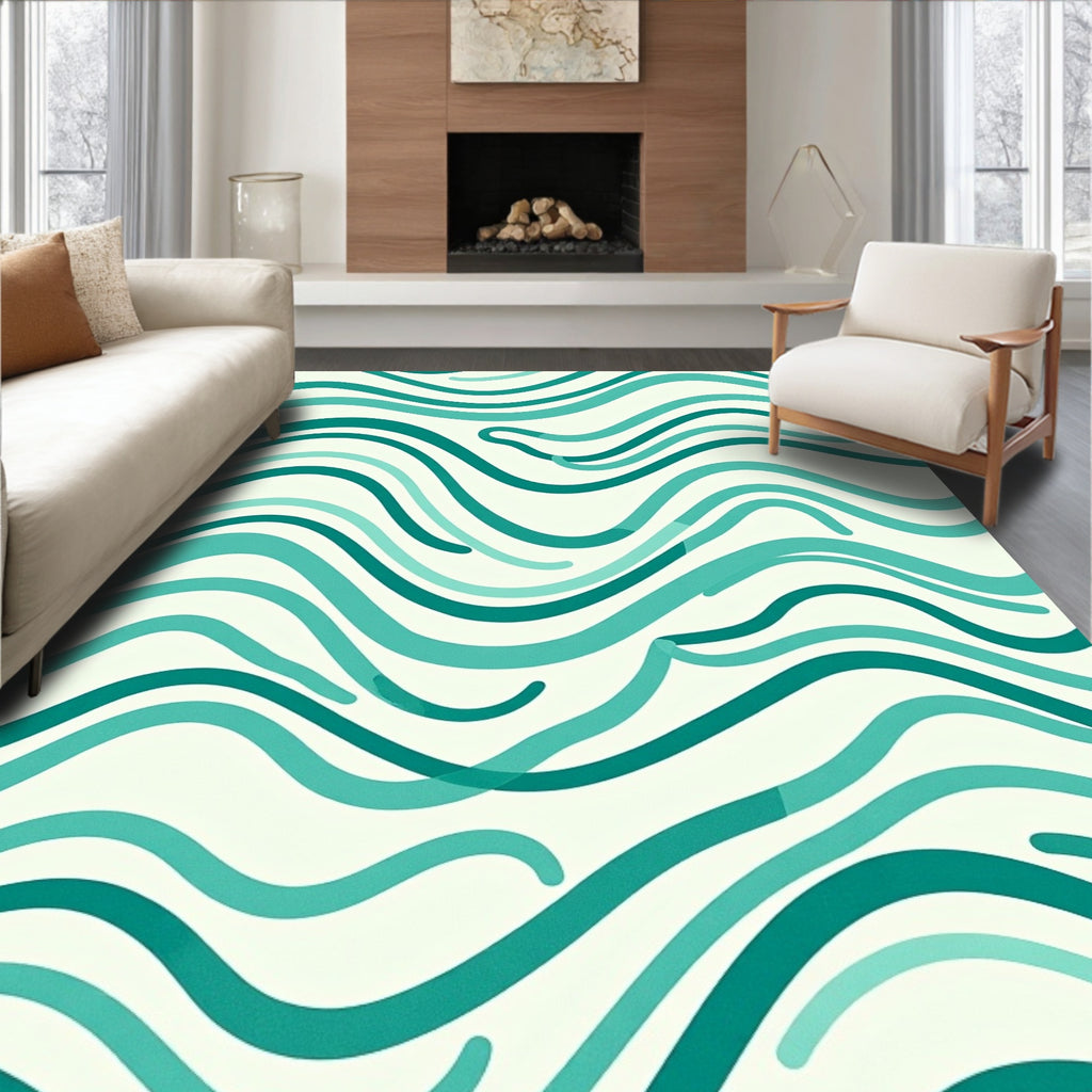 Teal Wave Pattern Rug