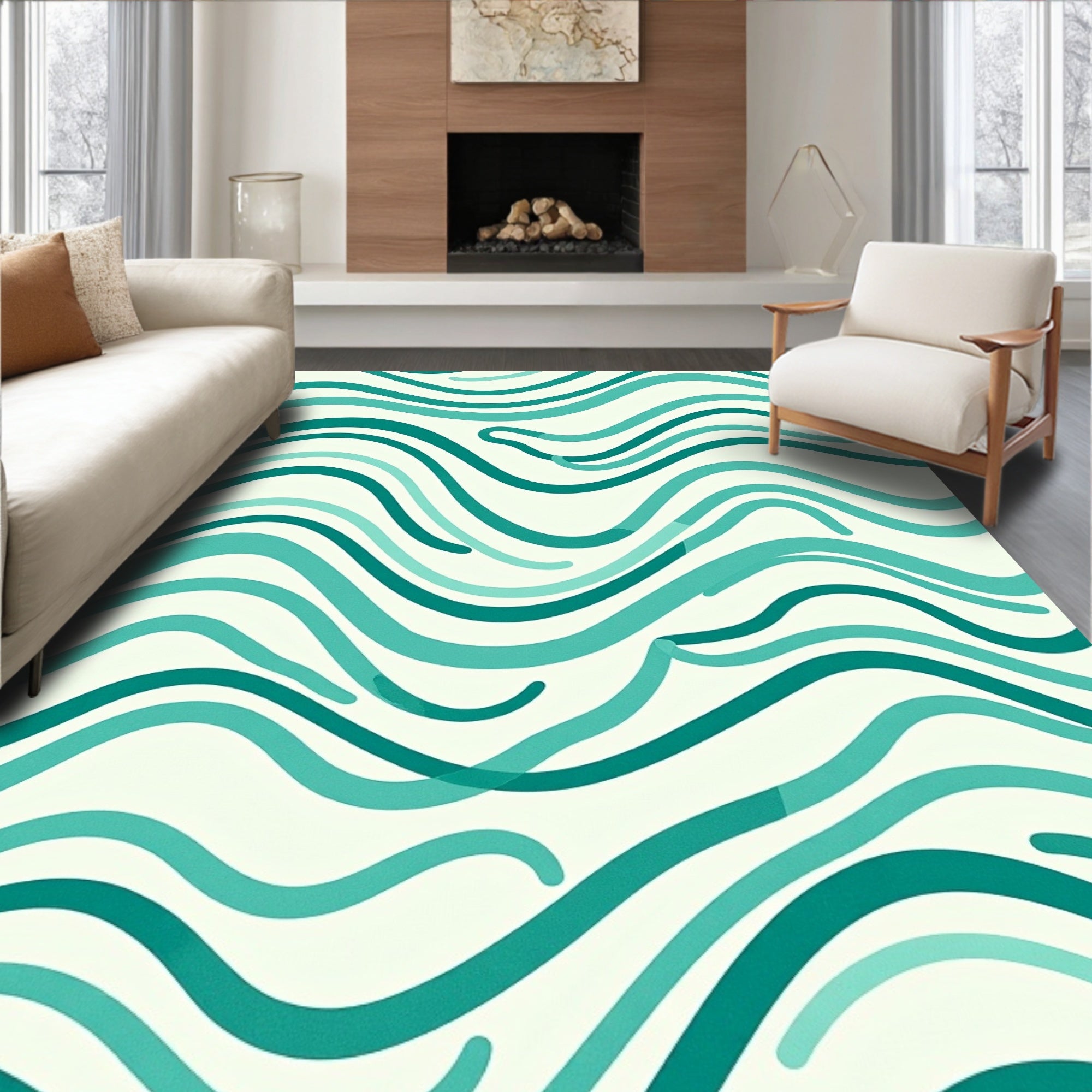 Teal Wave Pattern Rug