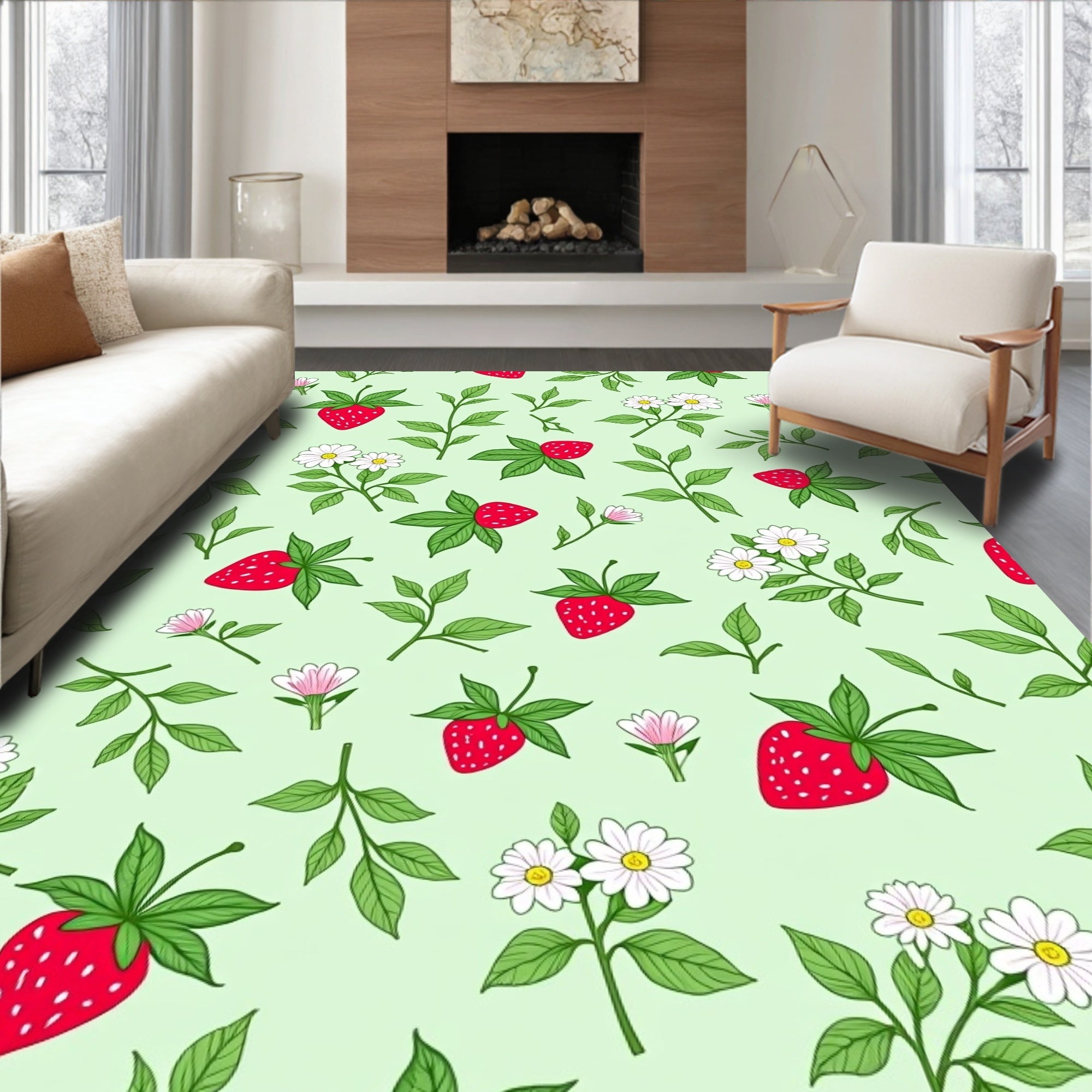Strawberry Daisy Meadow Pattern Design Rug