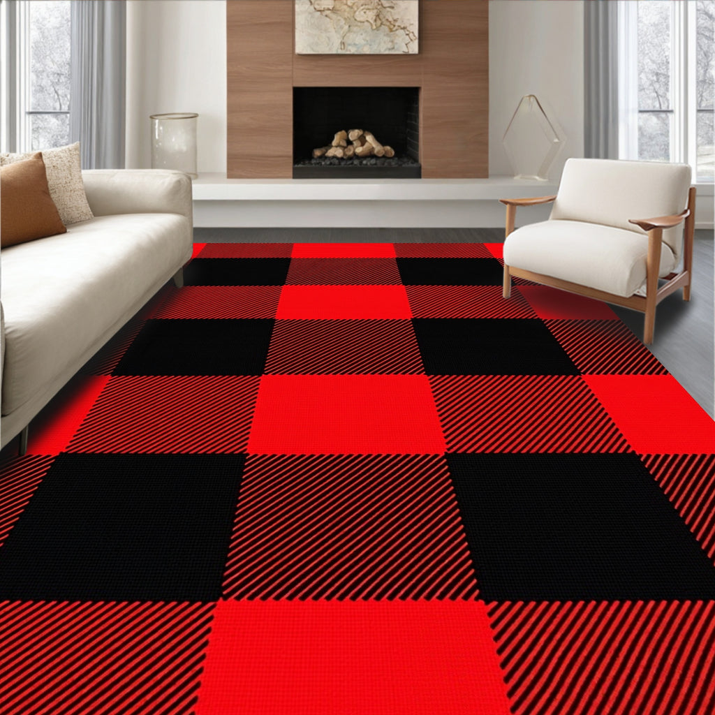 Red Black Buffalo Check Pattern Rug