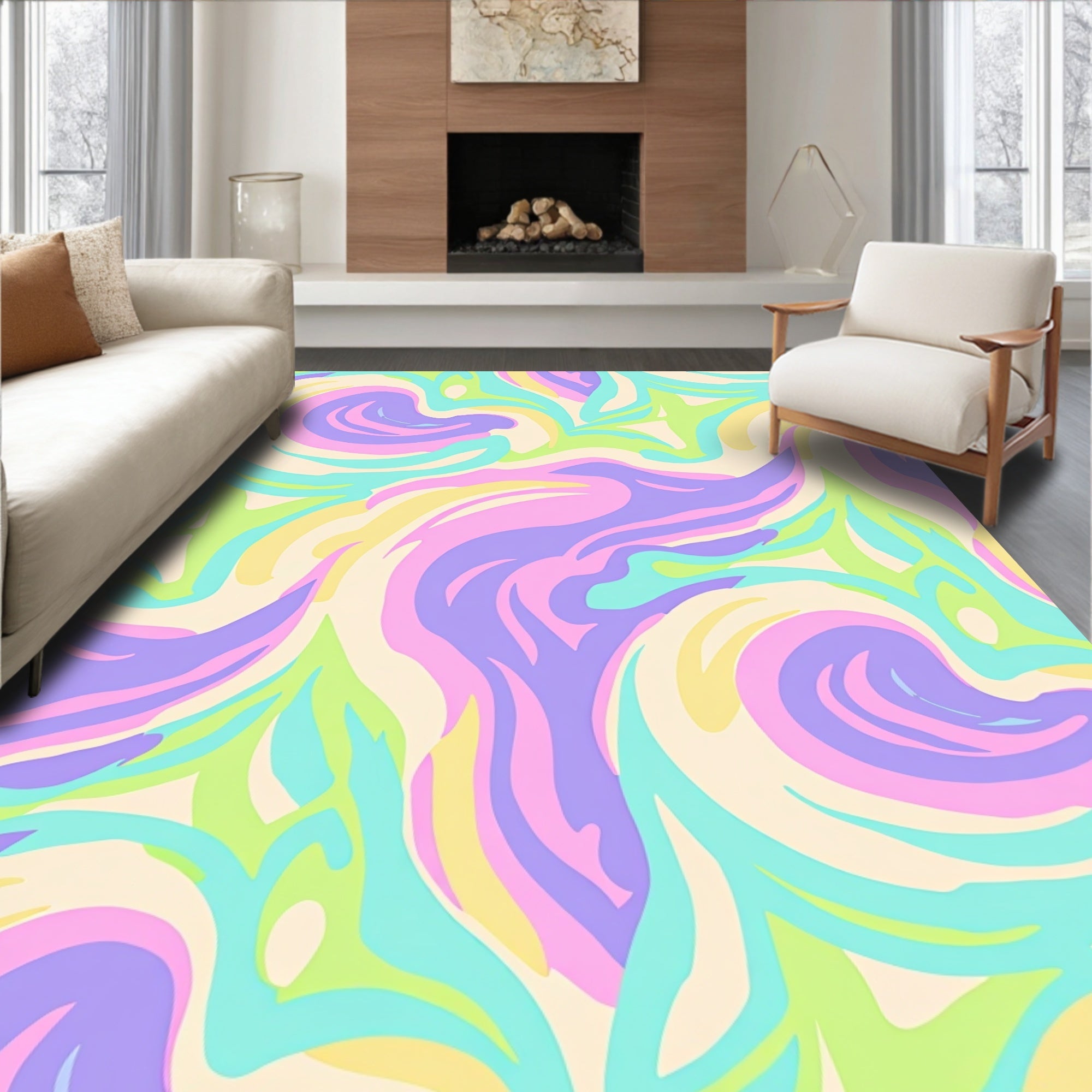 Pastel Swirl Abstract Pattern Rug