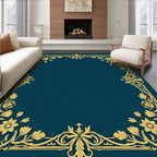 Gold Floral Ornament Design Border Rug