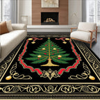 Festive Evergreen Tree Ornate Border Rug