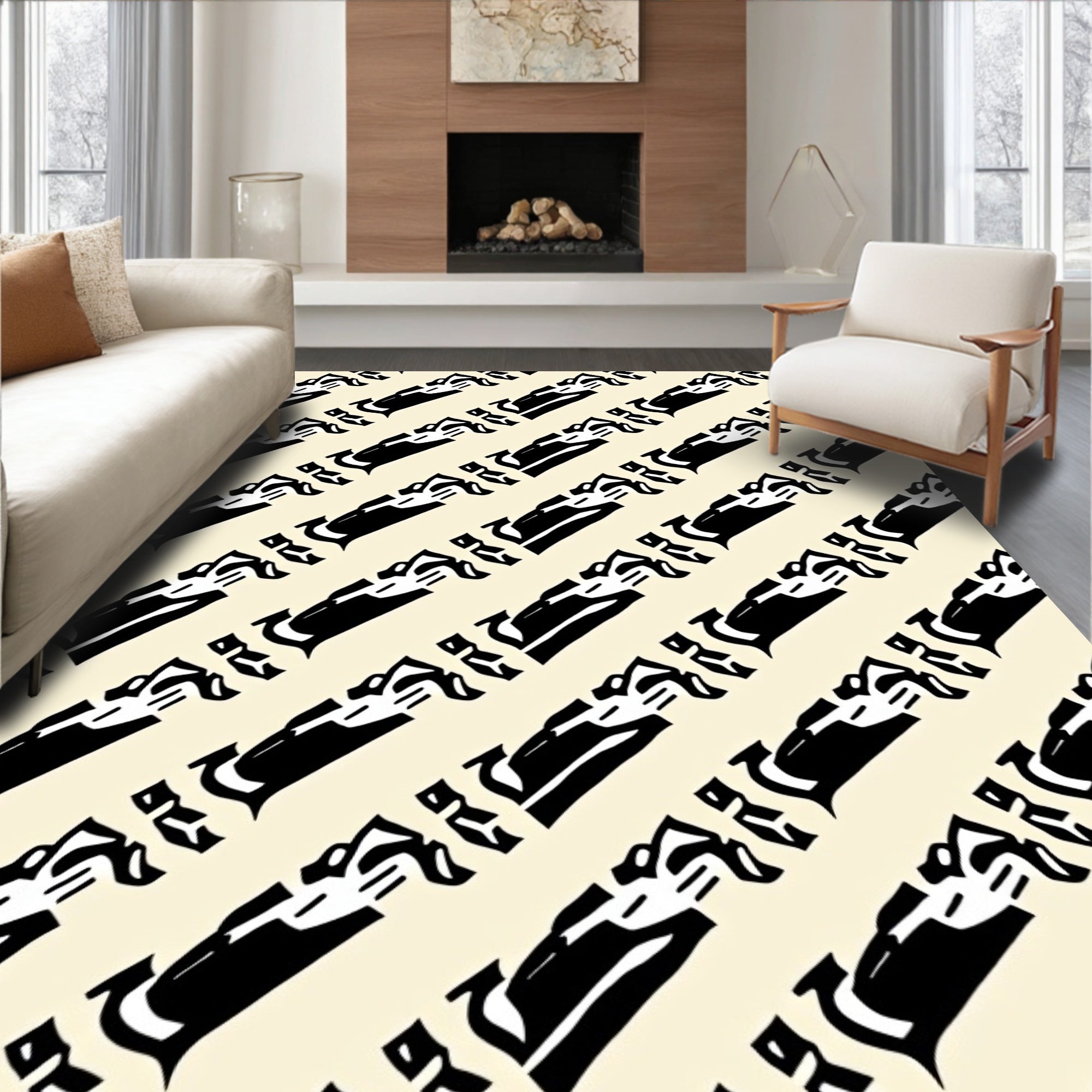 Abstract Black Geometric Stripes Pattern Rug