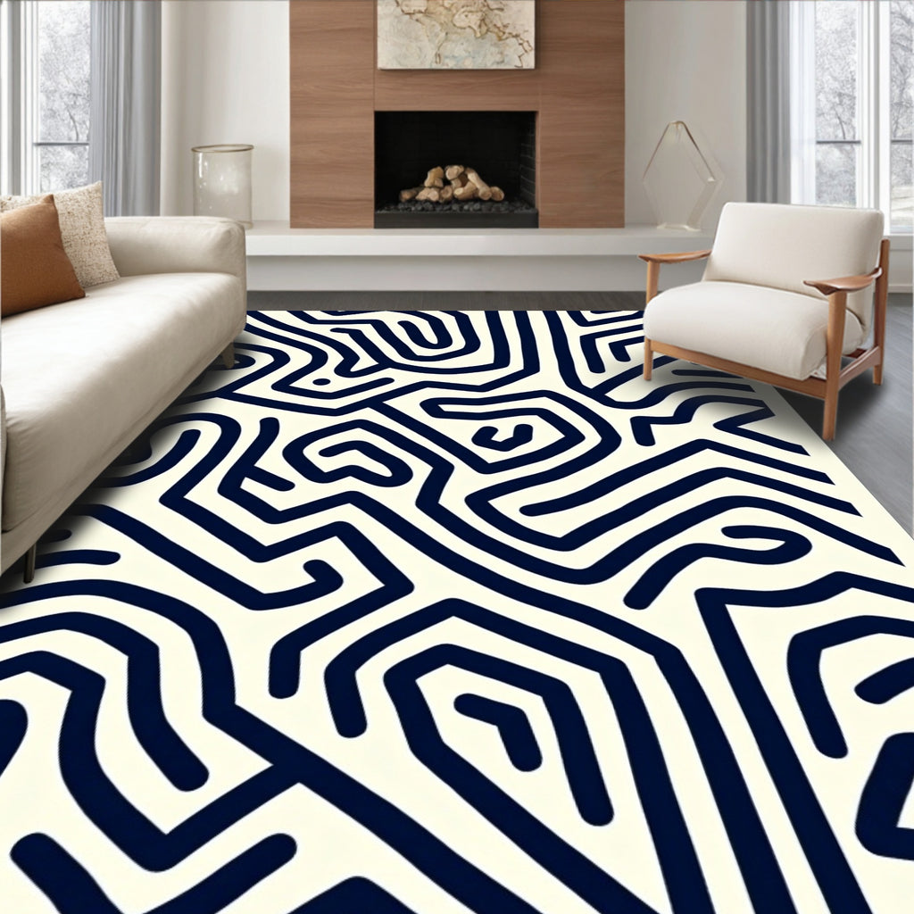 Abstract Maze Pattern Design Rug