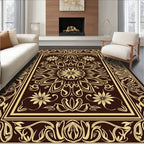Golden Floral Motif Dark Background Rug