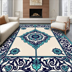 Vibrant Teal Floral Medallion Pattern Rug