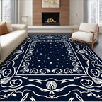Midnight Floral Scrolled Star Pattern Rug