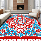 Red Blue White Intricate Mandala Design Rug