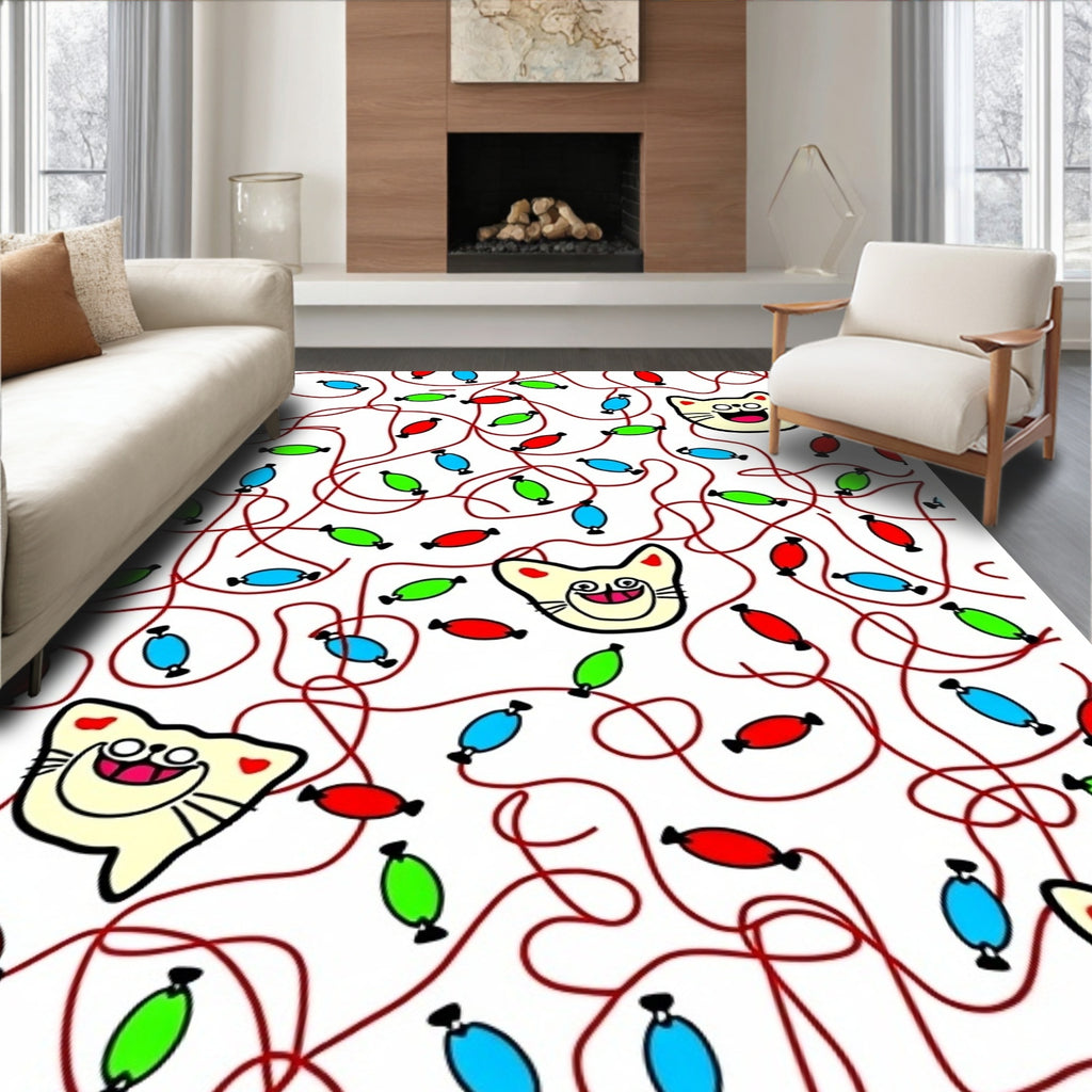 Whimsical Cat Heads And Candy Pattern Rug