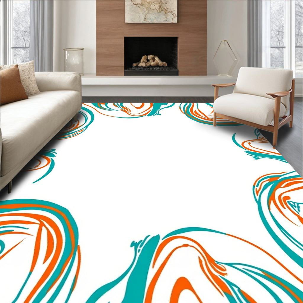 Abstract Swirls Aqua Orange Design Rug