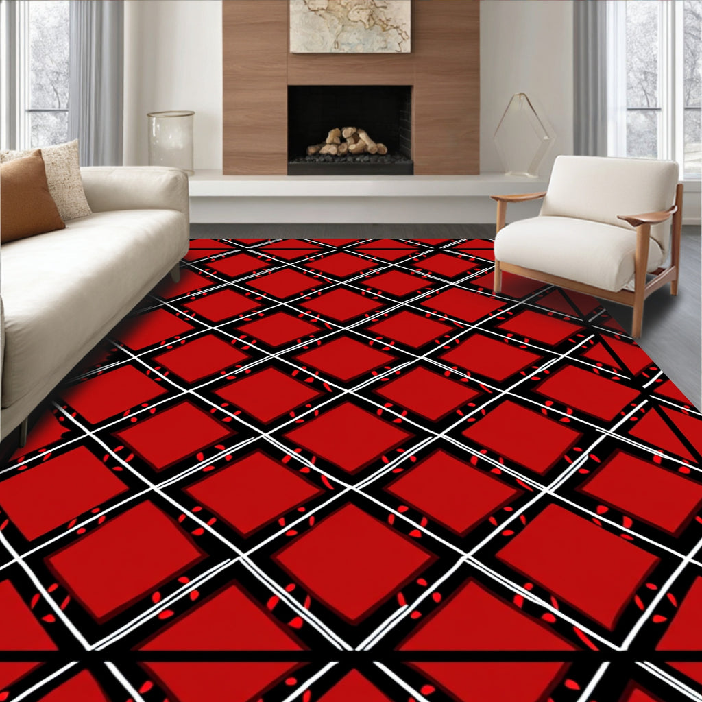 Bold Red Diamond Pattern Rug