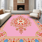 Elegant Pink Floral Medallion Border Rug