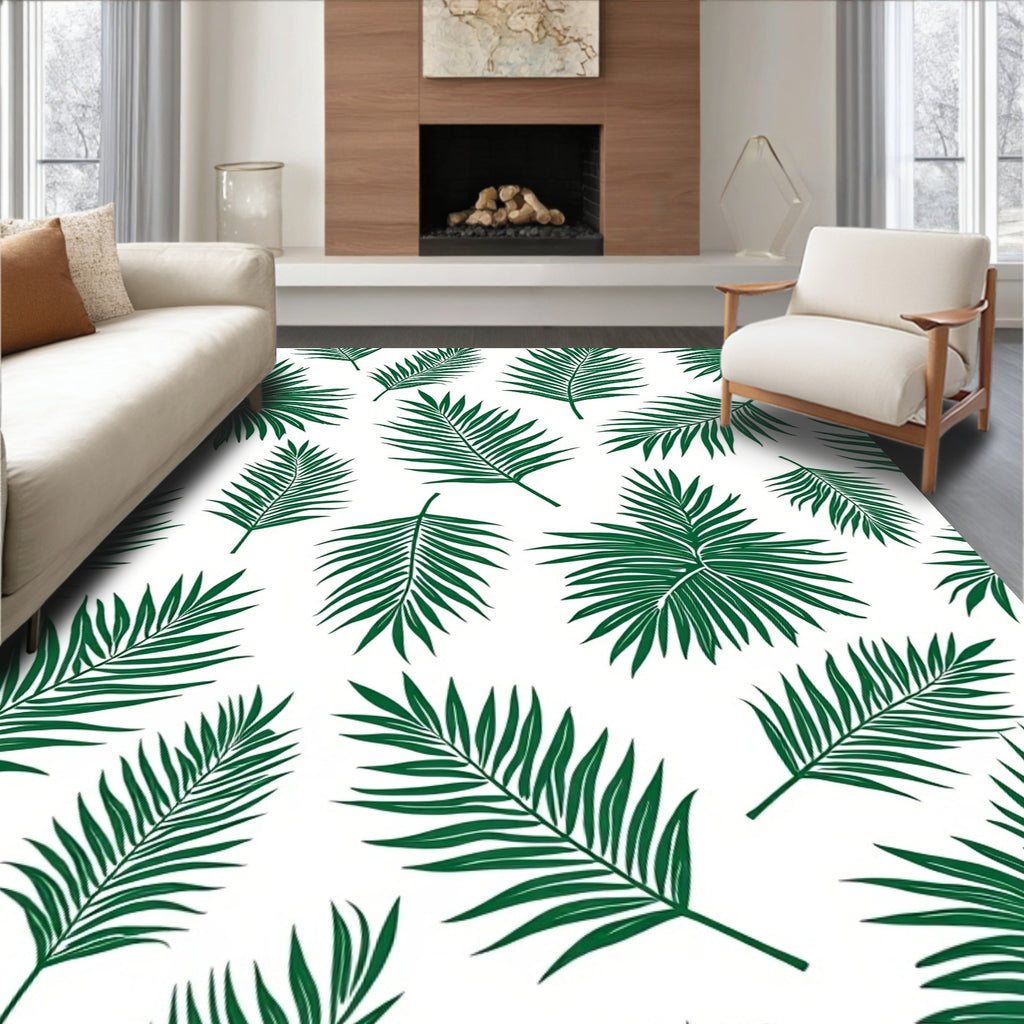 Green Palm Frond Tropical Pattern Rug